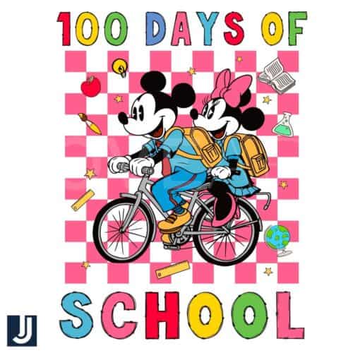 100 Days of School Mickey Minnie Checkered PNG Design