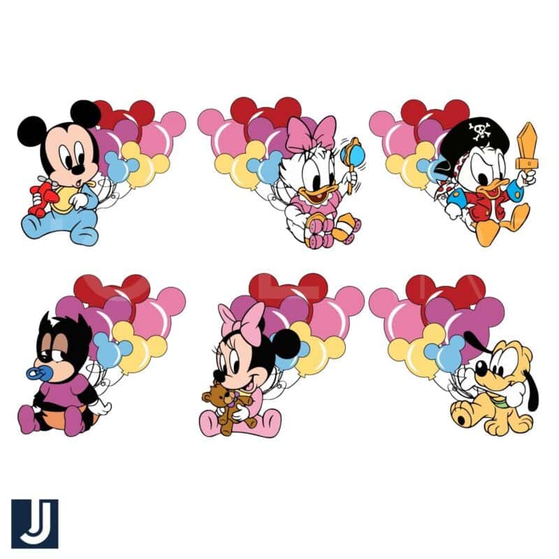 Adorable Disney Baby Friends with Balloons PNG