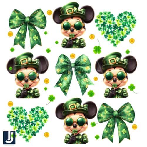 Adorable Mickey Mouse Coquette St Patricks Day PNG