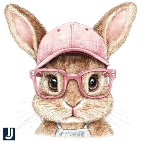 Adorable Pink Bunny with Glasses PNG