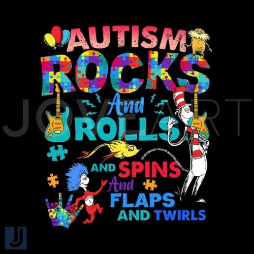 Autism Rocks and Rolls Dr Seuss PNG Design