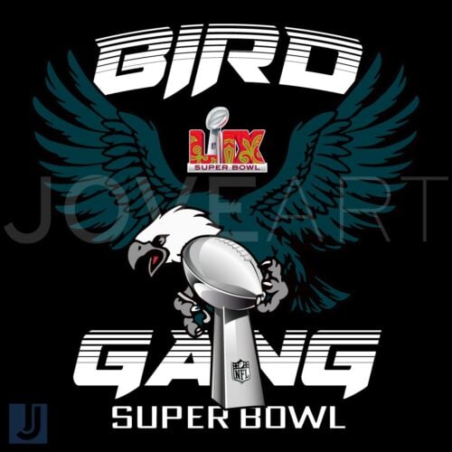 Bird Gang Eagle Mascot Holding Trophy Super Bowl LIX PNG