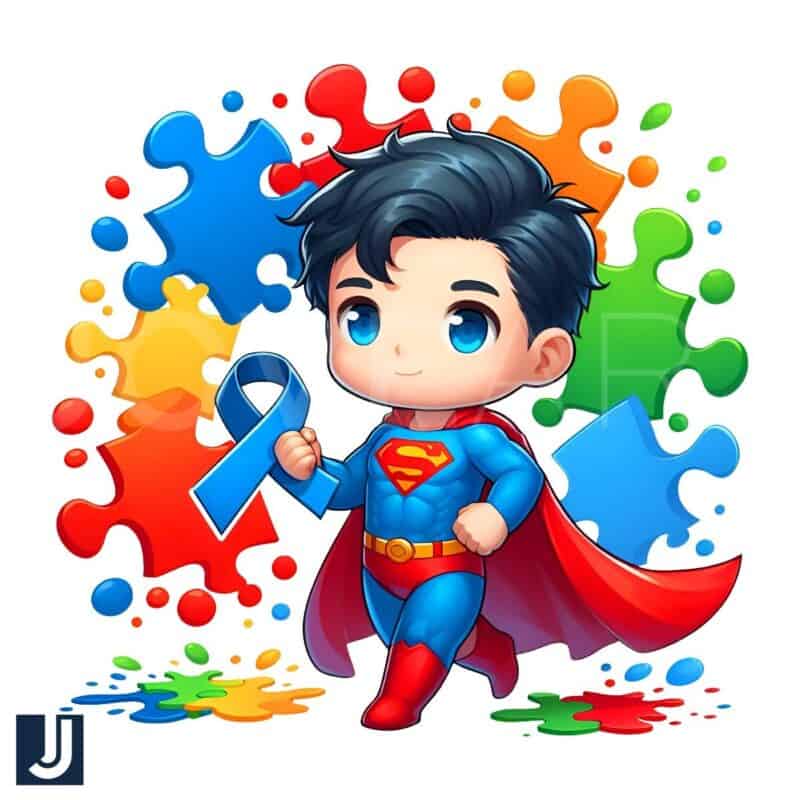 Blue Ribbon Superman Autism Puzzle PNG