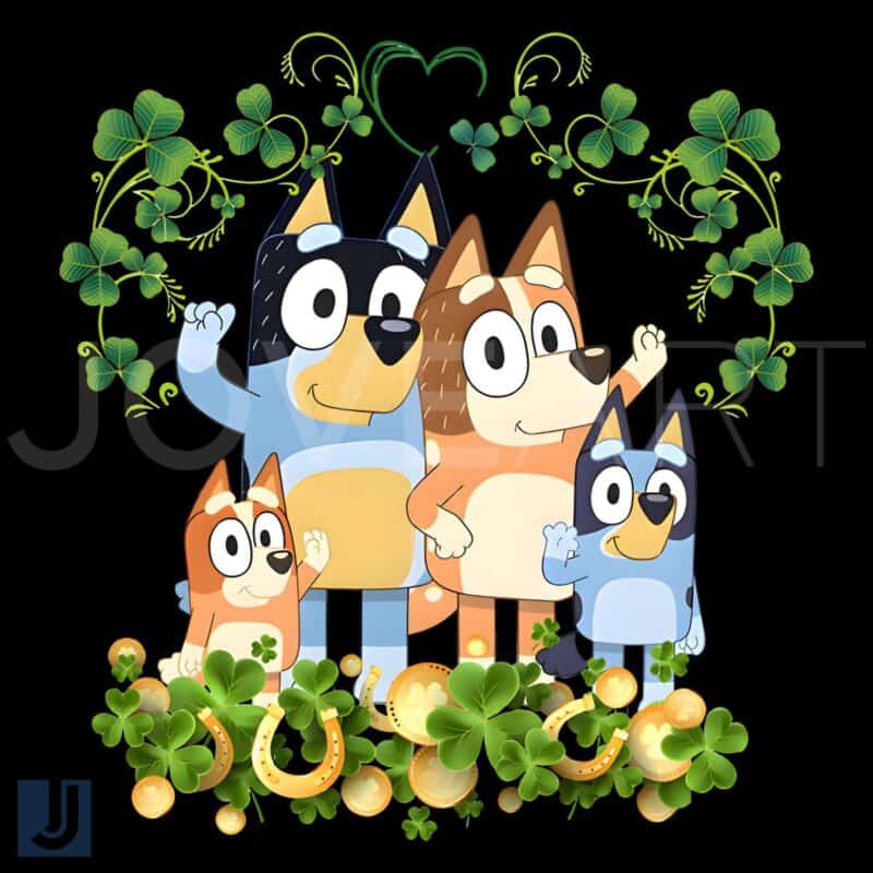 Bluey Family St Patricks Day Lucky Shamrock PNG