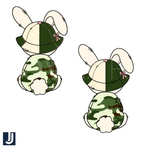 Camo Pattern Bunny With Hat Coquette PNG