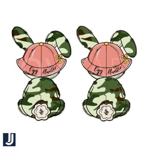 Camo Pattern Bunny With Hat Egg Hunting Easter PNG