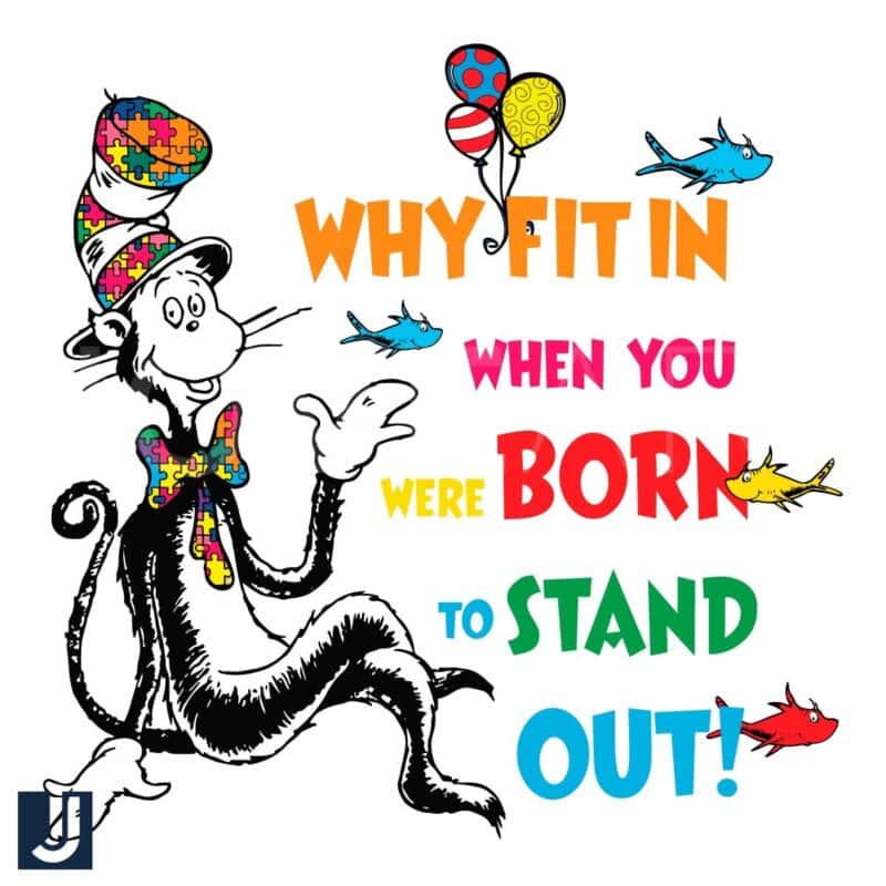 Cat in the Hat Autism Puzzle PNG Stand Out Dont Fit In