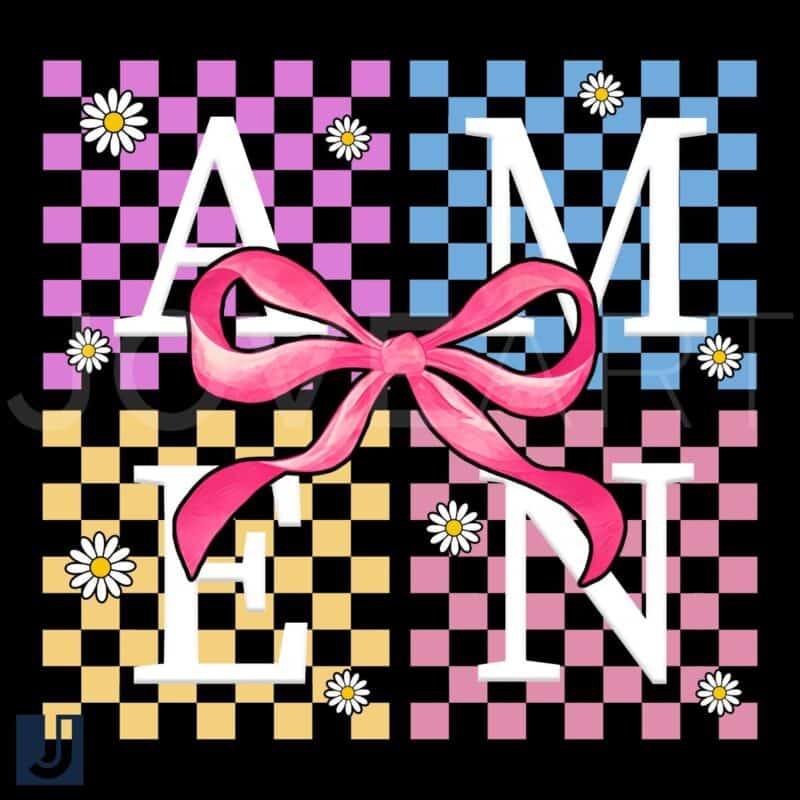 Checkered Amen Coquette Bow Christian PNG Design