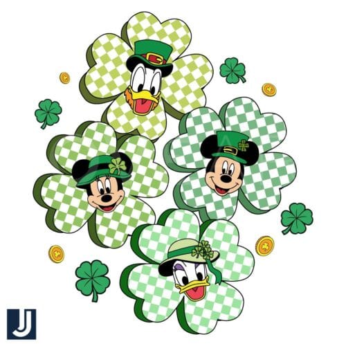 Checkered Lucky Clover Mickey Friends PNG