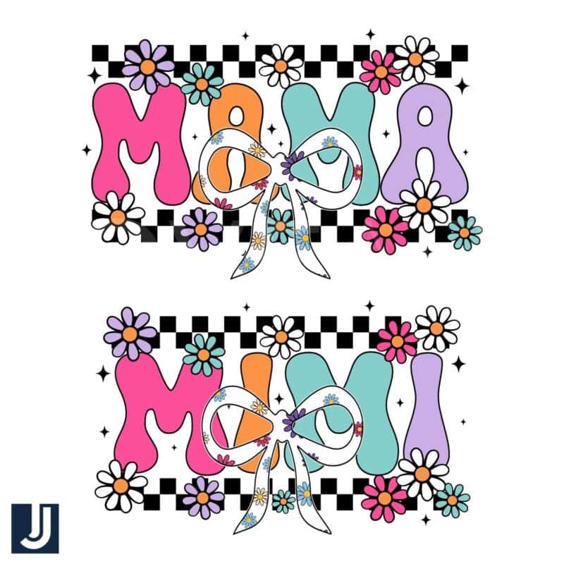 Checkered MAMA MIMI Flower Coquette Bow PNG Design