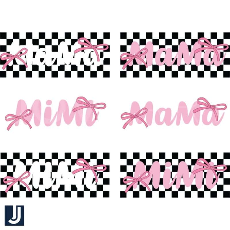 Checkered Mama Mimi Pink Bow Coquette PNG Bundle