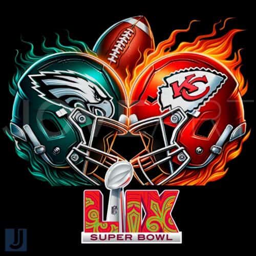 Chiefs vs Eagles Super Bowl LIX Football Helmet PNG Design