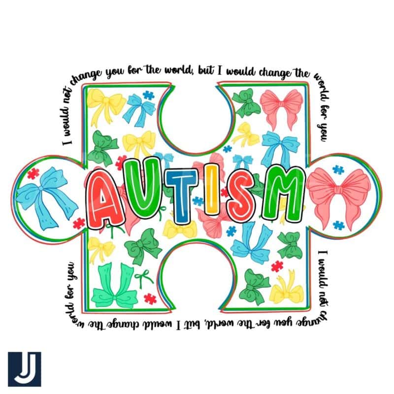 Colorful Coquette Bow Puzzle Autism Quote PNG Design