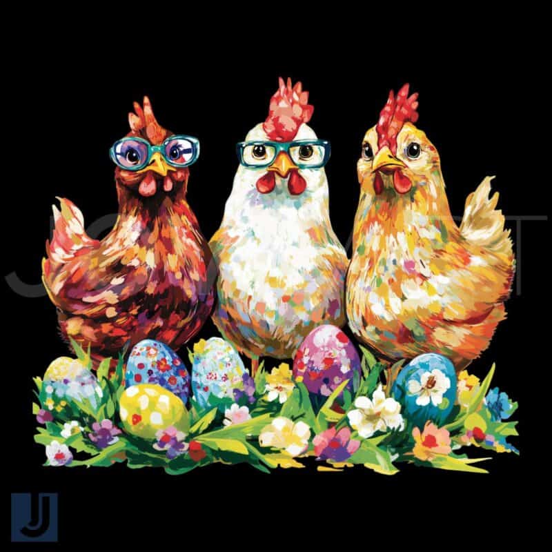 Colorful Easter Chickens and Eggs PNG