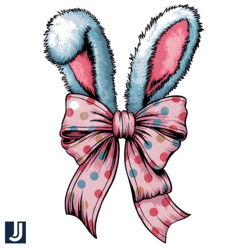 Colorful Polka Dot Coquette Bow Easter Bunny Ears PNG