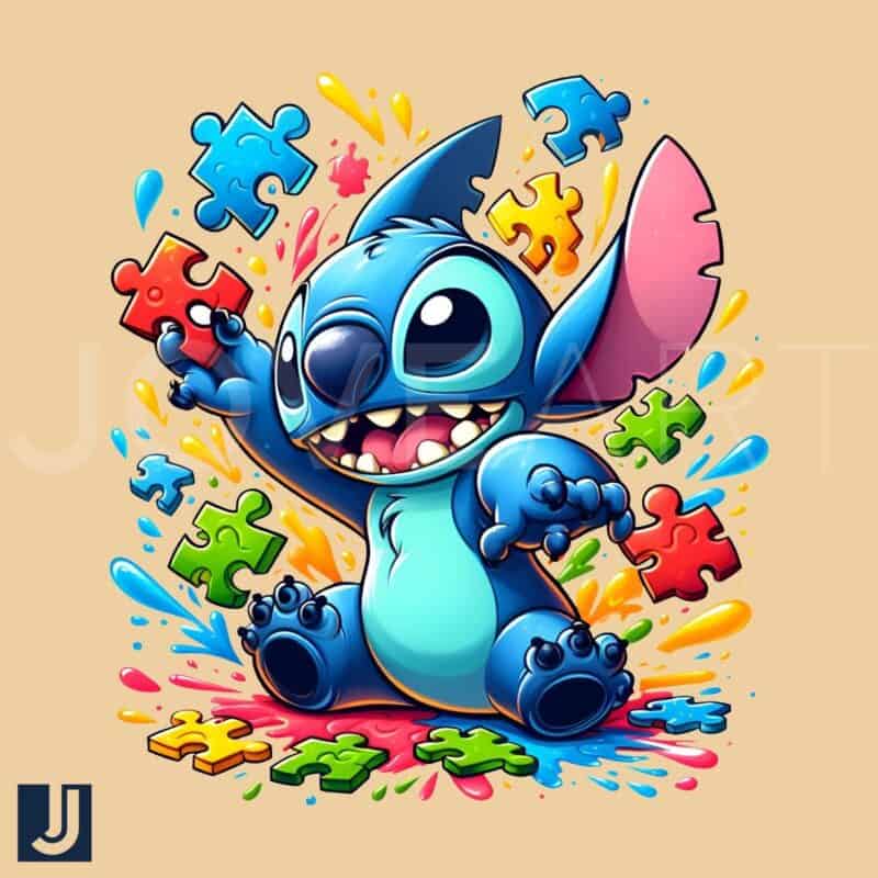 Colorful Puzzle Stitch Autism Awareness Cartoon PNG