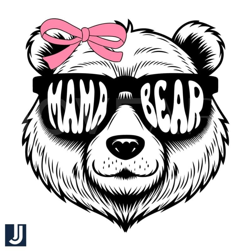 Cool Mama Bear with Pink Bow Coquette PNG Design