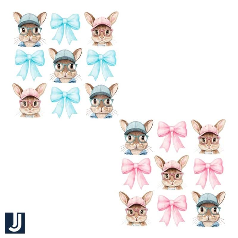 Coquette Bow Bunny with Glasses PNG Cute Stylish Design