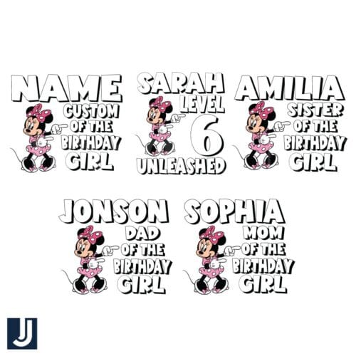 Custom Minnie Mouse Birthday Girl Family PNG Bundle