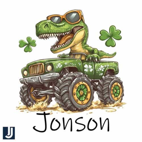 Custom Name TRex Monster Truck Shamrock PNG Design