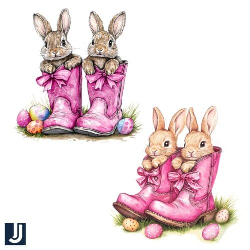 Cute Bunny Pink Coquette Boots Easter PNG