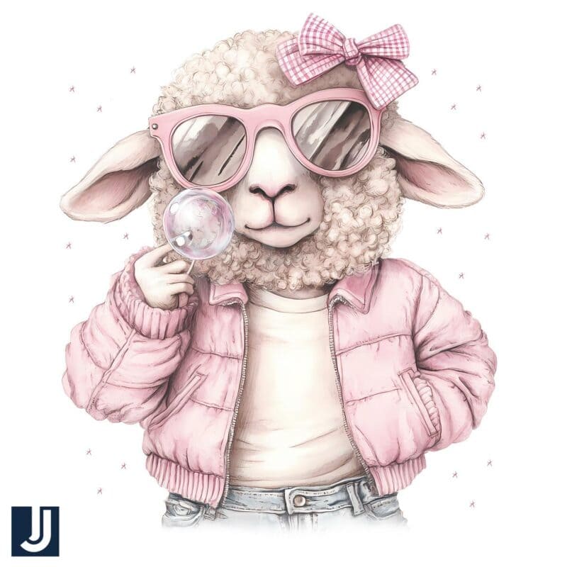 Cute Girly Easter Sheep with Sunglasses Bubble PNG