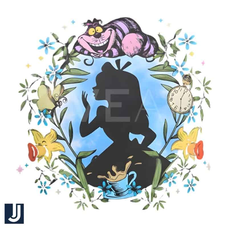 Disney Alice in Wonderland Floral Silhouette PNG