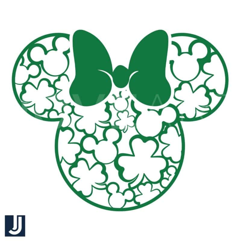 Disney Minnie Mouse Clover SVG with Green Leaf Design