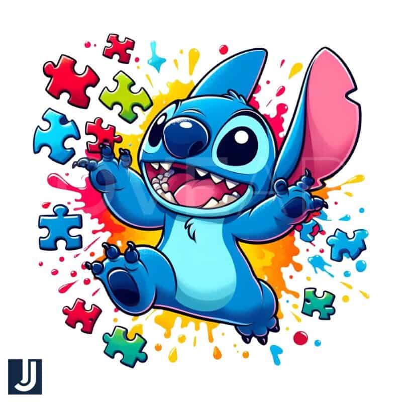 Disney Stitch Jumping Autism Awareness Puzzle Png