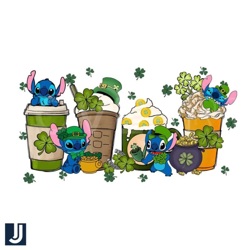 Disney Stitch St Patricks Day Clover Coffee PNG