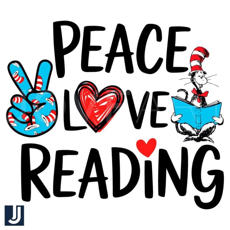 Dr Seuss Cat in the Hat Peace Love Reading SVG Design