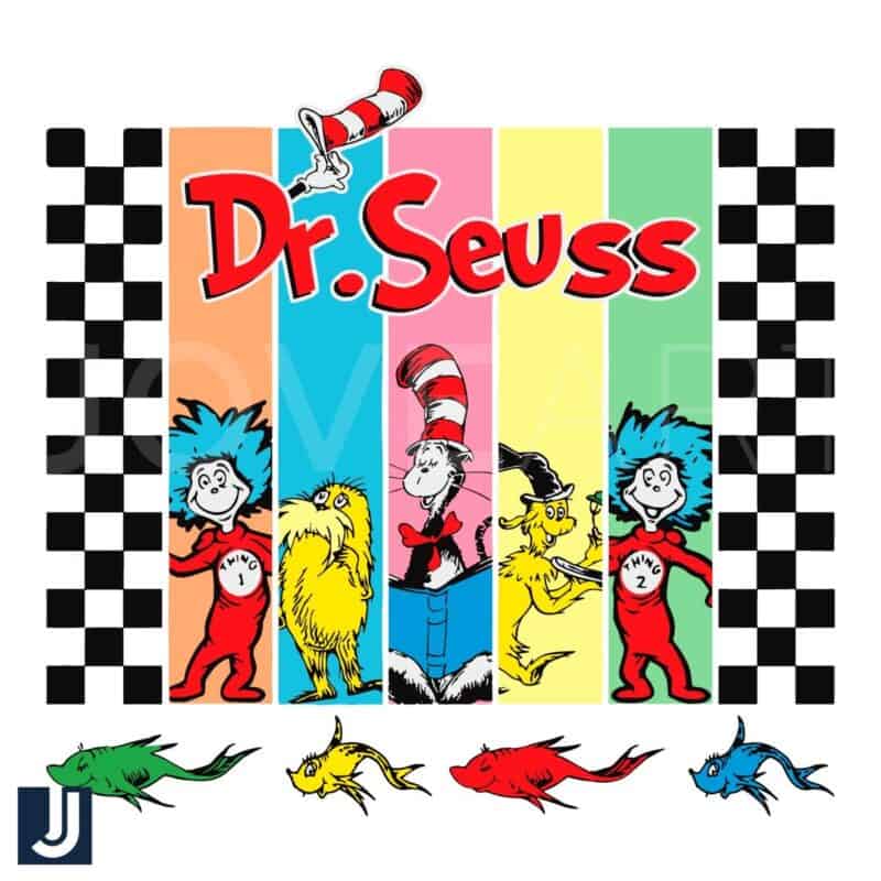 Dr Seuss Read Across America Cartoon Checkered SVG Design