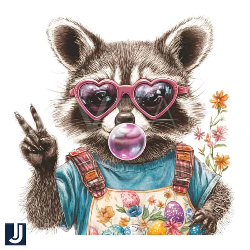 Easter Raccoon with Sunglasses Bubble PNG