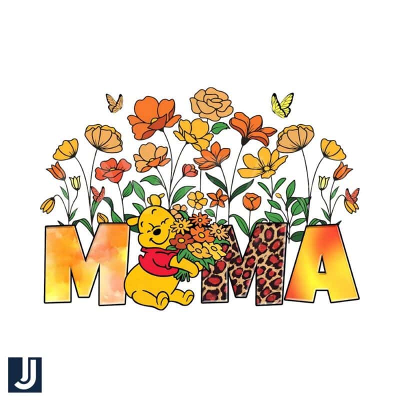 Floral Mama Winnie the Pooh PNG Digital Download