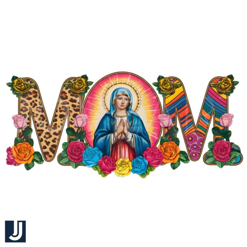 Floral Mom Mother Mary Leopard Rainbow Pattern PNG