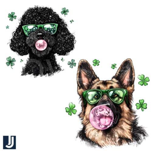 Funny Dog Blowing Bubbles with Lucky Clover PNG