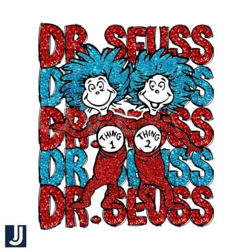 Funny Dr Seuss Thing 1 Thing 2 PNG Glitter Design