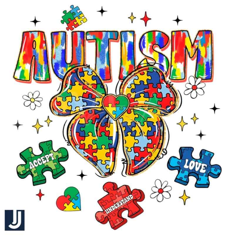 Glitter Autism Puzzle Bow Love Understand Accept PNG