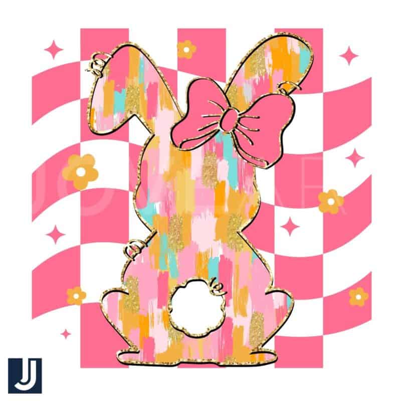 Glitter Bunny Checkered Easter PNG for a Festive Touch