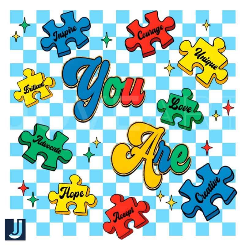 Glitter Checkered Puzzle You Are Autism Awareness PNG