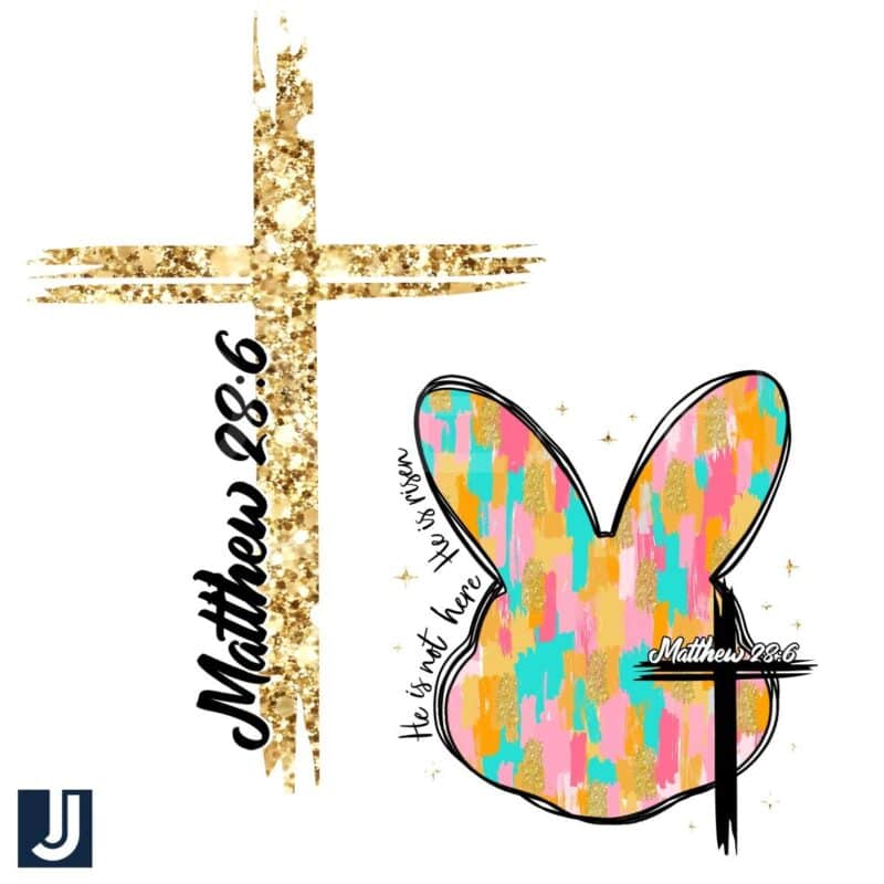 Glitter Cross Bunny PNG Matthew 286 Easter Design