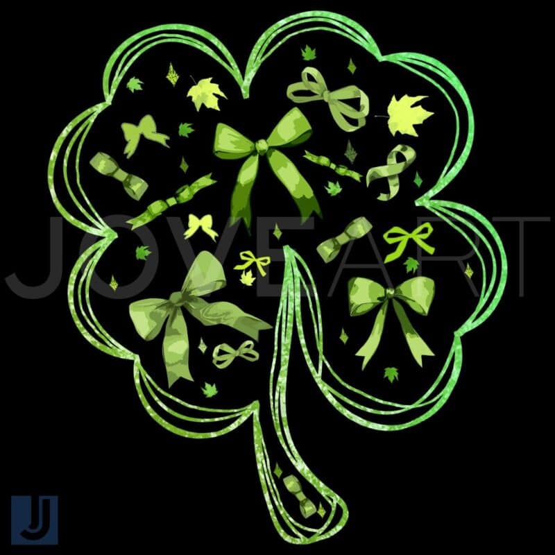 Glitter Lucky Shamrock Coquette Bow St Patricks Day PNG