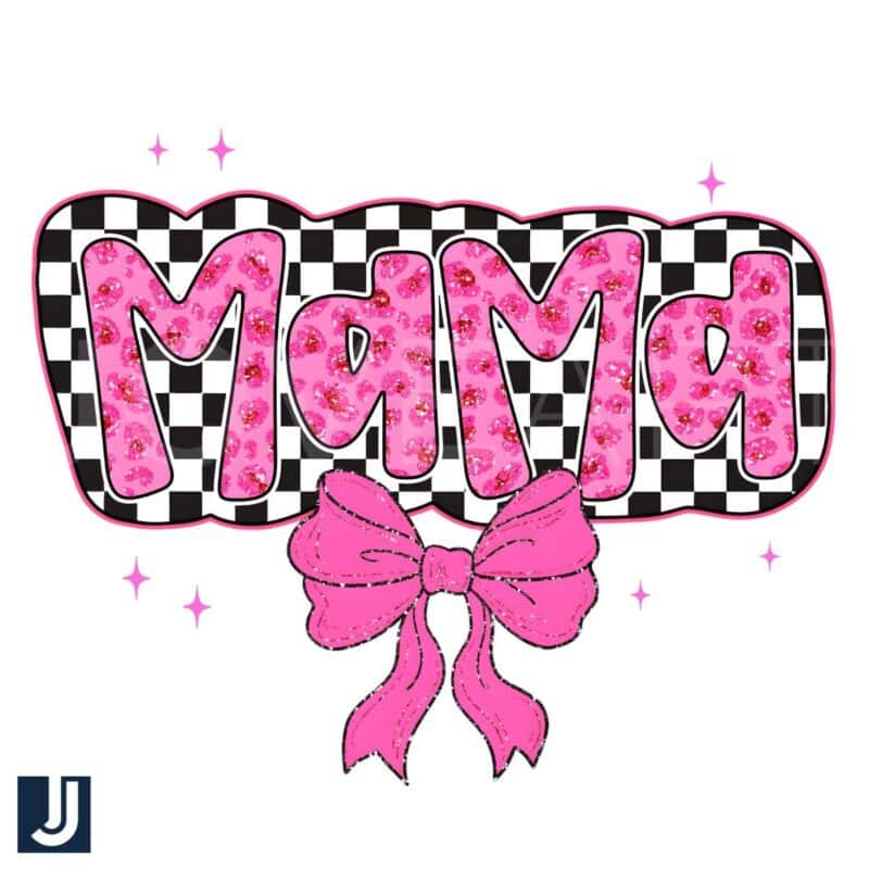 Glitter Mama Pink Checkered Bow PNG Cute Coquette Style