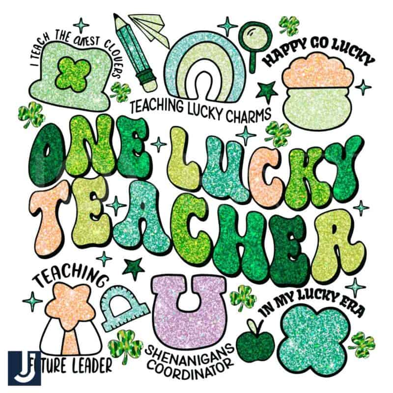 Glitter One Lucky Teacher Shamrock St Patricks Day PNG