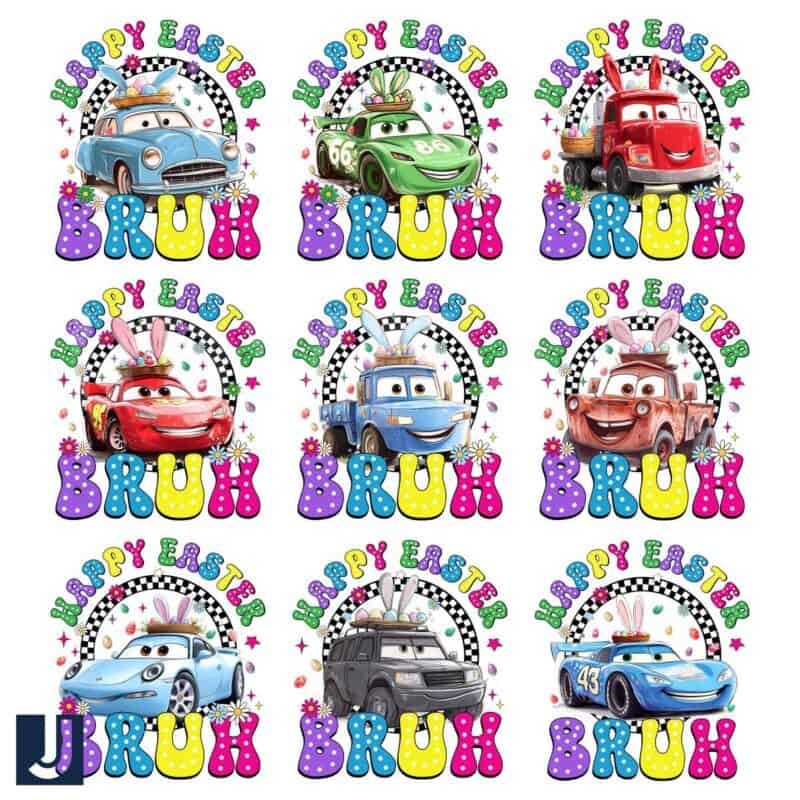 Happy Easter Bruh Bunny Pixar Cars PNG Bundle