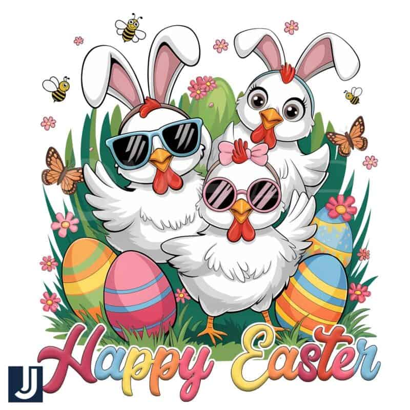 Happy Easter Bunny Chickens PNG