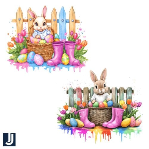 Happy Easter Day Watercolor Bunny PNG