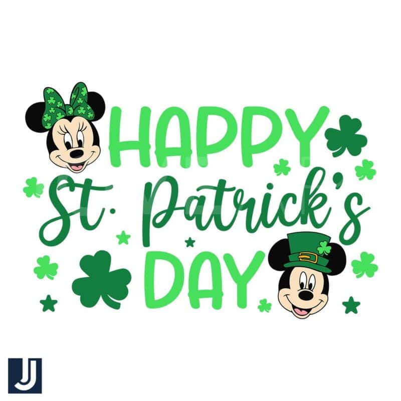 Happy St Patricks Day Mickey Clover Couple SVG