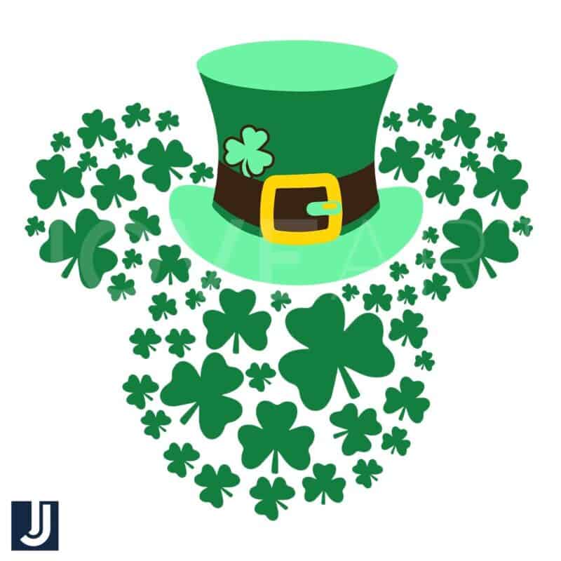 Happy St Patricks Day Mickey Head with Clover Hat SVG