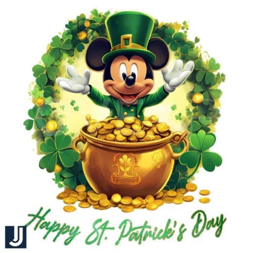 Happy St Patricks Day Mickey PNG with Gold Leprechaun Magic